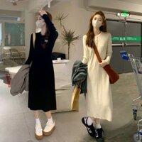 Váy đan mới mùa thu đông, chân váy dài cơ bản cho phụ nữ nhỏ nhắn, kết hợp với áo khoác, váy dài trên đầu gối