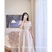 Váy dáng chữ A cổ hình vuông chiết eo cột nơ Giá 290k, người ta đang bán gần 4xx Size S Hàng có sẵn giao ngay