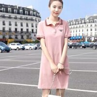 Váy dáng suông polo hồng tay bo viền.