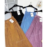 Váy dập ly 2 dây màu vàng bò