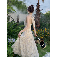 Váy dây đeo lưng hở cho phụ nữ YUEWEN, váy dài đi biển