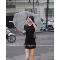 Váy đen body ôm ngắn cộc tay cổ tròn basic siêu đẹp