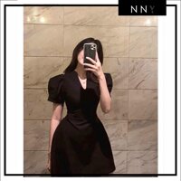 Váy đen cổ chìa khóa tay bồng GALIC DRESS - V003 - Đen,S