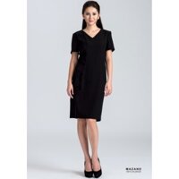 Váy đen cổ tim thêu hoa sườn