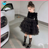 Váy đen nhỏ phong cách Hepburn thu đông cho bé gái váy gạc phồng mẫu mới trẻ em Catwalk trang phục biểu diễn Piano sinh nhật váy bánh