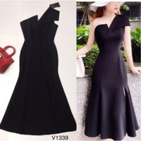 Váy đen xòe lệch vai xẻ đùi V1339  - Kèm ảnh thật trải sàn do shop tự chụp - Đầm Tốt