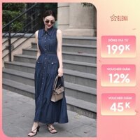 Váy Denim ELENA Cổ Đức Dáng Dài Sát Nách Nữ Tính Thanh Lịch Mặc Đi Làm Đi Chơi - B57