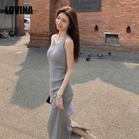 Váy dệt kim màu xám Áo khoác nữ không tay gợi cảm