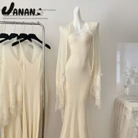 Váy dệt kim nối ren thanh lịch kèm Cardigan cho nữ