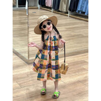 váy đi biển cổ yếm chất thô quảng châu cho bé từ 12-38kg