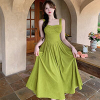 Váy đi biển đầm dự tiệc cho nữ 2 dây maxi body dáng dài babydoll hở vai chiết eo tôn dáng màu xanh nổi bật 8535 T7T2