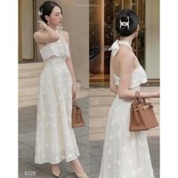 Váy Đi Biển Đầm Maxi Dáng Dài Hở Lưng, Đầm Đi Biển Cổ Yếm Nơ Sang Chảnh Dáng Dài Midi Xòe Thiết Kế 2 Lớp Chất Voan Hoa