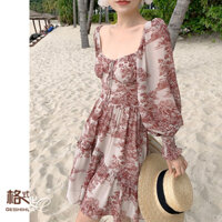 Váy đi biển nữ du lịch đẹp đầm xòe cao cấp kiểu sang chảnh Hàn Quốc vintage babydoll tay bồng thắt nơ