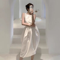 Váy đi biển trắng maxi INFLACHI BABYDOLL xòe rộng đi tiệc Đầm nữ đẹp 2 dây dáng dài bikini Hàn Quốc hở lưng 8789 CT-15