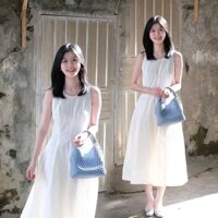 Váy đi biển trễ vai Đầm bigsize nữ liền màu trắng khí chất Mùa Hè Nữ