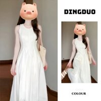 Váy đi biển trễ vai Đầm bigsize nữ liền nữ mùa hè khí chất màu trắng thời trang