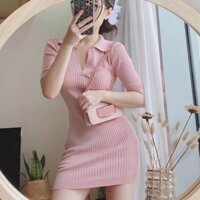 Váy đi chơi tay ngắn, Đầm ôm body cổ trụ màu hồng tím trắng xanh - TM05