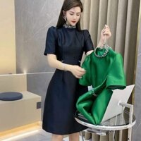 Váy Đi Dự Tiệc Cưới Cổ Đính Đá Sang Trọng Đầm Công Sở Hàn Quốc Thiết Kế Xòe Cao Cấp V07