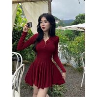 Váy đỏ dáng xòe, đầm váy màu đỏ dự tiệc cuối năm tất niên, Noel, Tết cho nàng thêm rực rỡ tươi tắn- Hàng