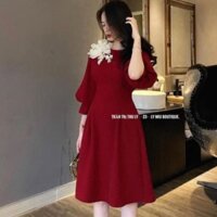 🌸Váy  đỏ hoa trắng tay bồng😍