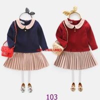 Váy đỏ phối cổ và chân váy màu kem