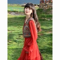 Váy đỏ phong cách dân tộc Tân Cương váy sa mạc Kỳ Lạ Đồng cỏ Tây Bắc Vân Nam du lịch mặc quần áo phụ nữ