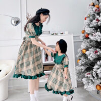 Váy đôi mẹ bé đi tiệc - đồ đôi mẹ và bé gái - váy đôi mẹ bé caro Noel - váy chụp hình lễ Noel