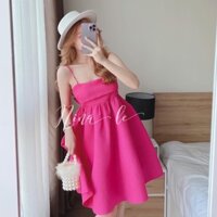 Váy Dự Tiệc - Đầm 2 Dây Buộc Nơ Sau Chất Xốp