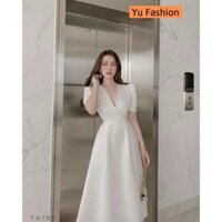 Váy dự tiệc trắng đẹp cổ tim váy xòe tay phồng đầm dự tiệc cưới đẹp váy trắng trẻ trung đầm đẹp sang trọng Yu Fashion