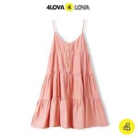 Váy đũi 2 dây 4LOVA ba tầng cổ tim phối cúc ngực vintage - V4T2D HỒNG,XL