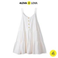 Váy đũi 2 dây 4LOVA ba tầng cổ tim phối cúc ngực vintage - TV4T2D TRẮNG,M