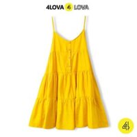 Váy đũi 2 dây 4LOVA ba tầng cổ tim phối cúc ngực vintage - V4T2D VÀNG,S