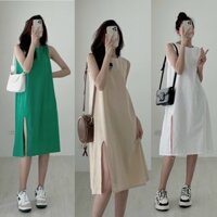Váy đũi suông sát nách XẺ CHÂN nhiều màu, đầm suông ba lỗ