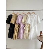 Váy đũi tơ nhăn tay bo kèm đau thắt CỘC TAY "CARA DRESS" babydoll tiểu thư siêu xinh