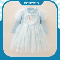 Váy Elsa dài tay chất cotton phối voan cho bé gái
