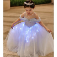 Váy elsa đầm elsa. Váy lọ lem công chúa có đèn phát sáng cho bé gái