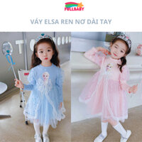 Váy Elsa ren nơ dài tay chất cotton mềm mại, dễ thương hình công chúa cho bé Fullbaby