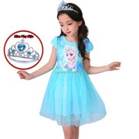 Váy Elsa Tà Dài + Vương Miện Cho Bé. Đầm Elsa Bé Gái. Váy Công Chúa Elsa Hàng Quảng Châu