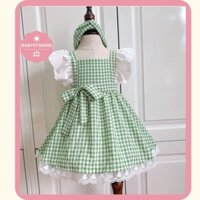 Váy em bé gái [ tặng kèm turban] -BABYSTORE88 - Đầm caro xanh cho bé hàng thiết kế 1 2 3 4 5 6 7 tuổi V2