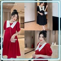 Váy From Rông Phối viềm Trắng  , Đầm Babydoll Ba Tầng phối Cổ Tay Bồng Chất Đũi Mát_SP