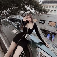 váy full đen khoá kéo hot trend 2020