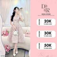 Váy Gấm Cao Cấp V5797 – Đầm Hoa Hồng Tím Pastel, Đính Đá Sang Trọng | DVC Chính Hãng