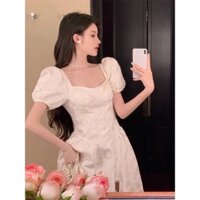 VÁY GẤM VÂN NỔI CORSET TAY BỒNG DÁNG XOÈ DÀI