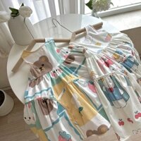 Váy Gấu Thỏ Viền Tùng 2 Màu Xanh-Trắng Cho bé Gái - Váy Xuân Hè🌸 GOP2728V83
