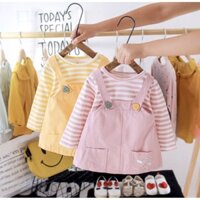 Váy giả yếm trẻ em áo kẻ sọc có túi mùa thu đông cho bé gái