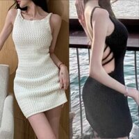 Váy gợi cảm cho nữ Dây đeo dệt kim Backless Club Party Seaside Hip Bodycon Dress