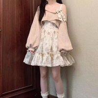 Váy hai dây, áo len, hoa hồng vai xiên, váy thắt eo nữ nhung kẻ tôn dáng gầy [sương mù] hoa công nghiệp nặng SAGK