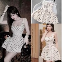 Váy hai dây chấm bi đan dây lưng sau dáng ngắn xòe bồng có mút kèm quần lót rời