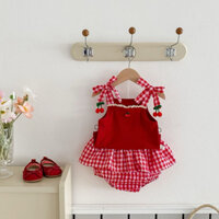 Váy hai dây chân váy xoè cherry hoạ tiết caro đáng yêu cho bé Giakhoi baby, set đồ xinh xắn đáng yêu mùa hè cho bé