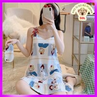 Váy Hai Dây, Đầm Ngủ Thun Lụa Sữa Có muốt ngực Họa Tiết Hoạt Hình Dễ Thương